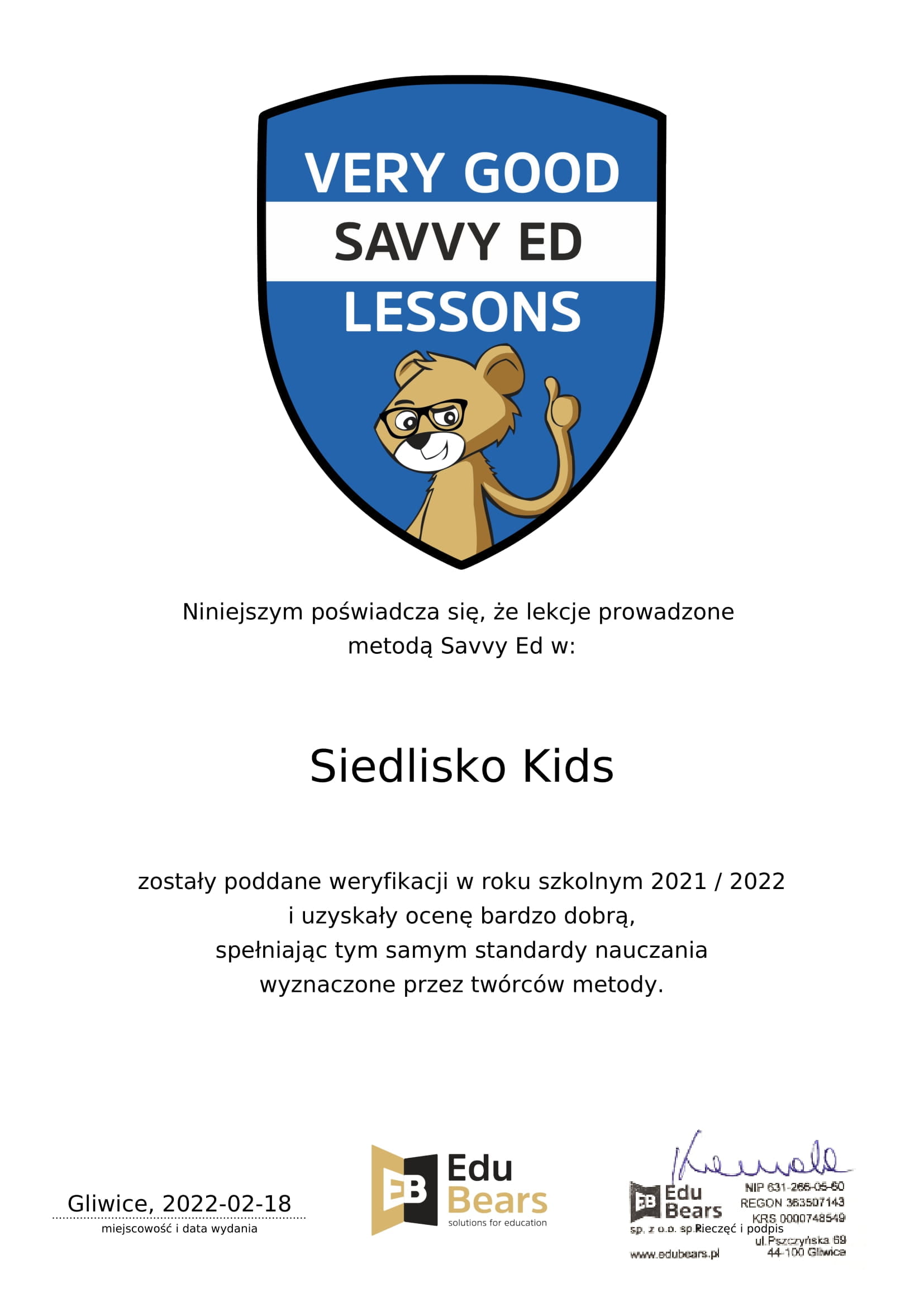 Certyfikat Savvy Ed